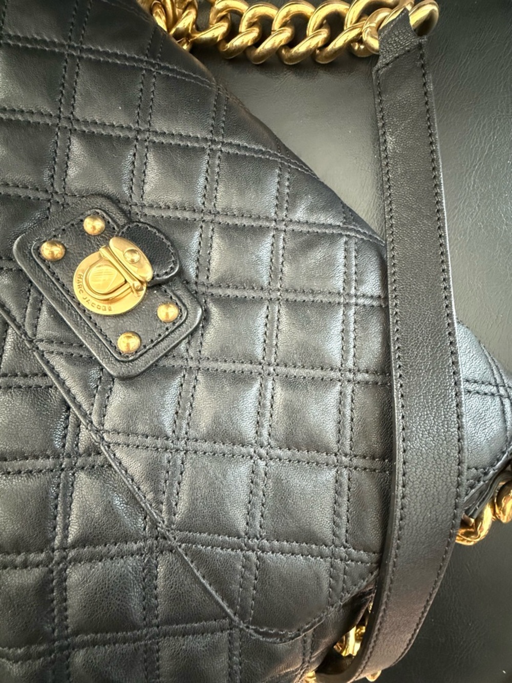 Marc Jacobs Stam Black Quilted Leather Chunky Chain Y2K Shoulder Bag - Picture 8 of 16